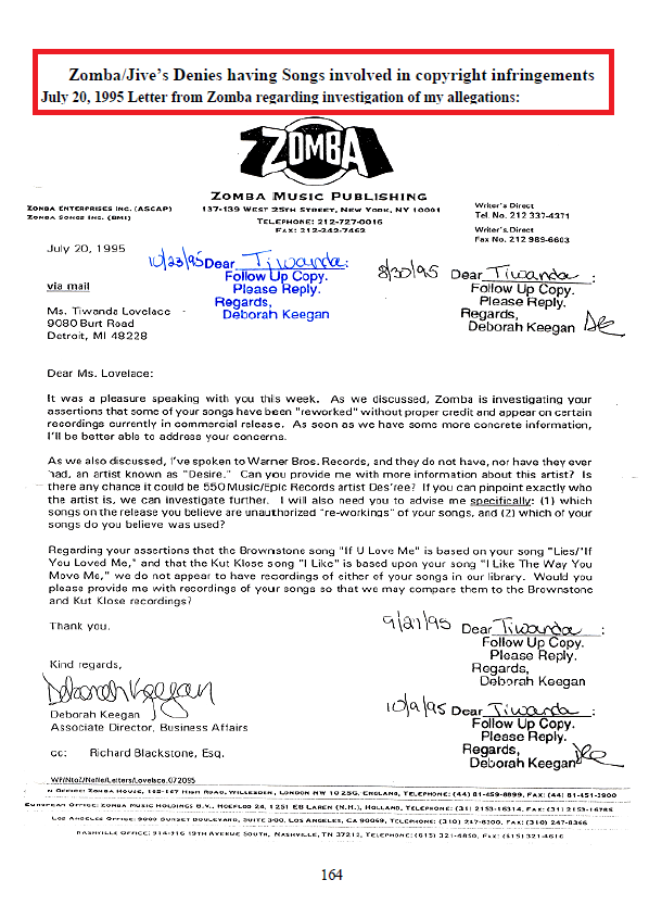 ZOMBA-LETTER regarding copyright infringments