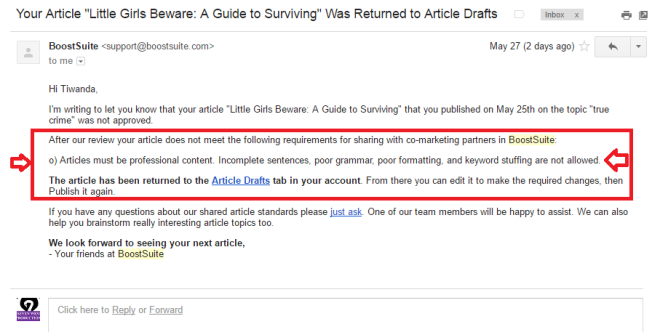 BoostSuite Email insinuating poor grammer